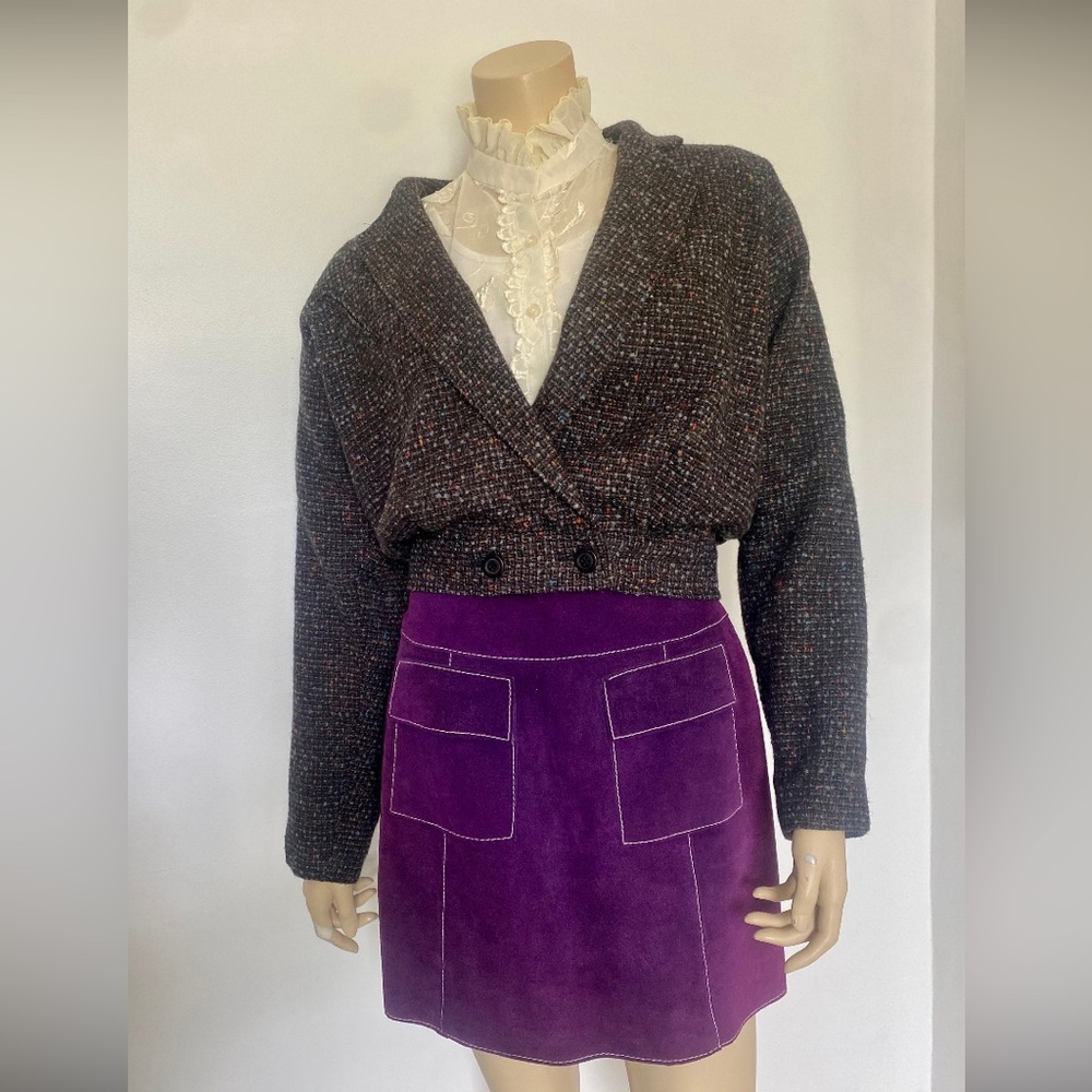 Tweed wool raglan sleeve cropped bolero jacket
